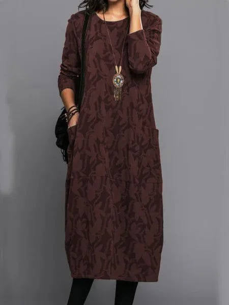Women's Green Long Sleeve Midi Dress with Pockets | Casual Everyday Dress