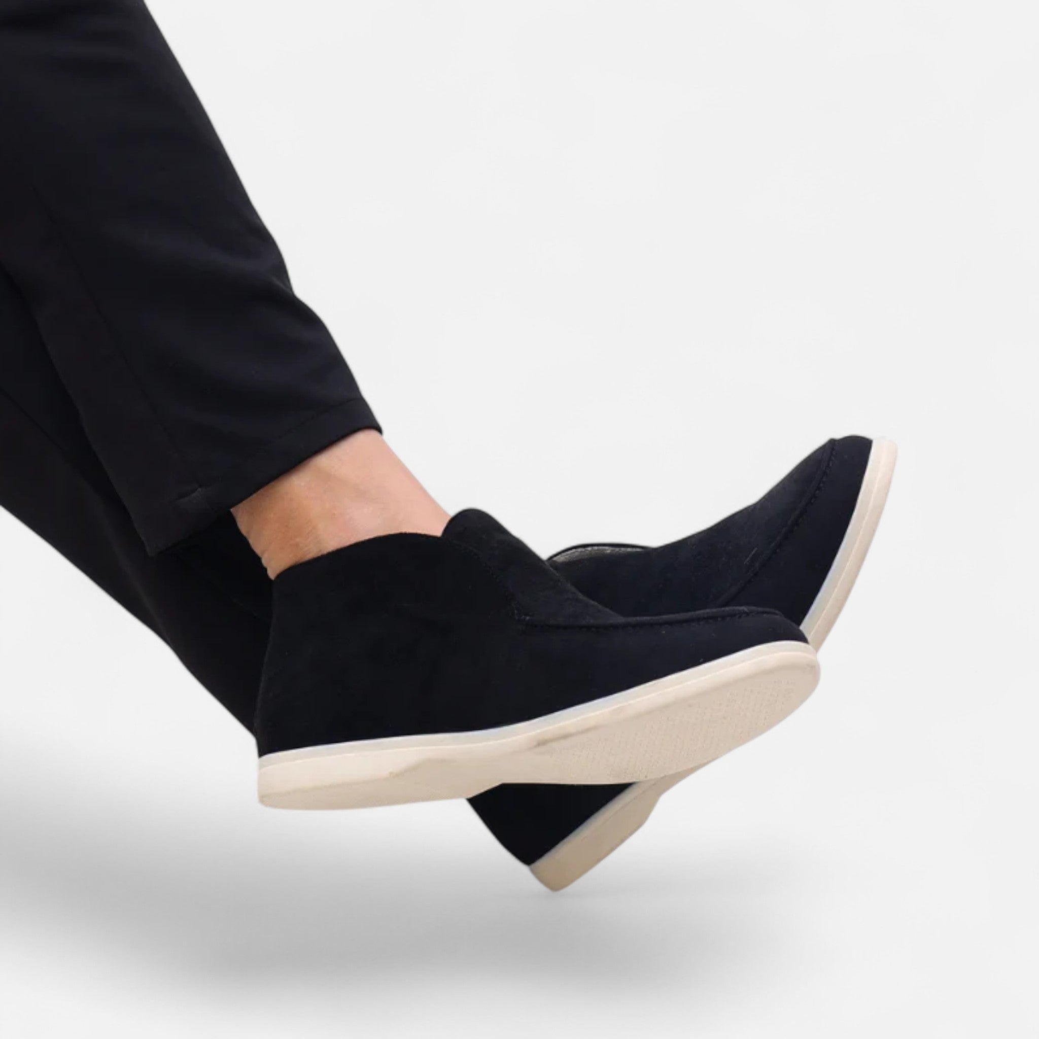 mens high suede loafers | premium casual dress shoes - close-up view