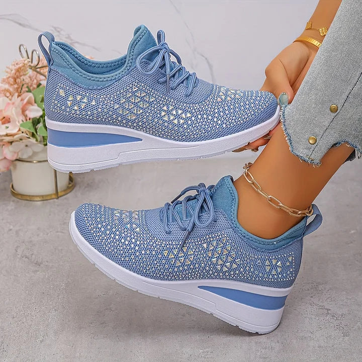 Women's Rhinestone Detail Mesh Trainers | Elegant Cushioned Sneakers