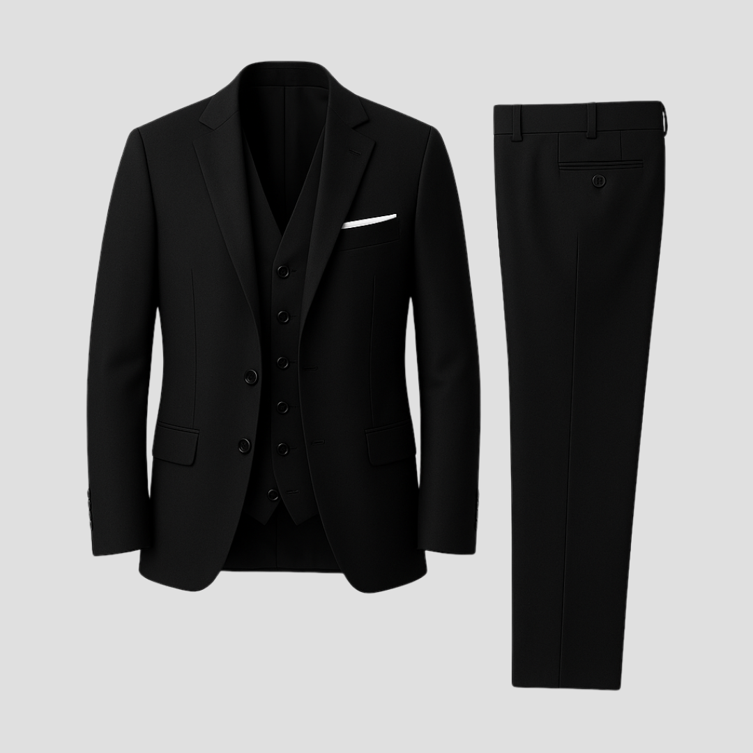 Men's three-piece slim fit suit front view