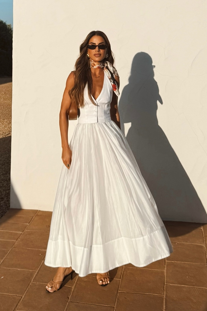 Women's White Elegant Maxi Dress | Evening & Wedding Guest Dress