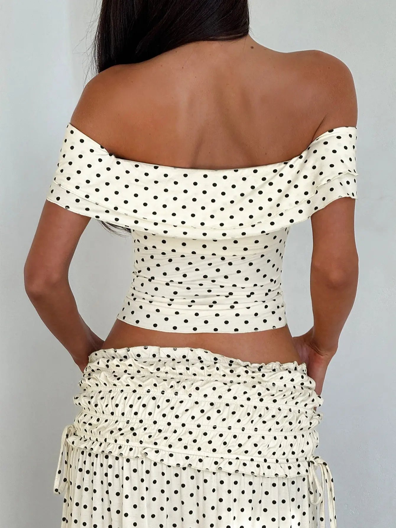 Women's Polka Dot Off Shoulder Top and Maxi Skirt Summer Set