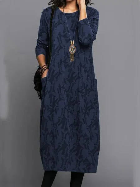 Women's Green Long Sleeve Midi Dress with Pockets | Casual Everyday Dress