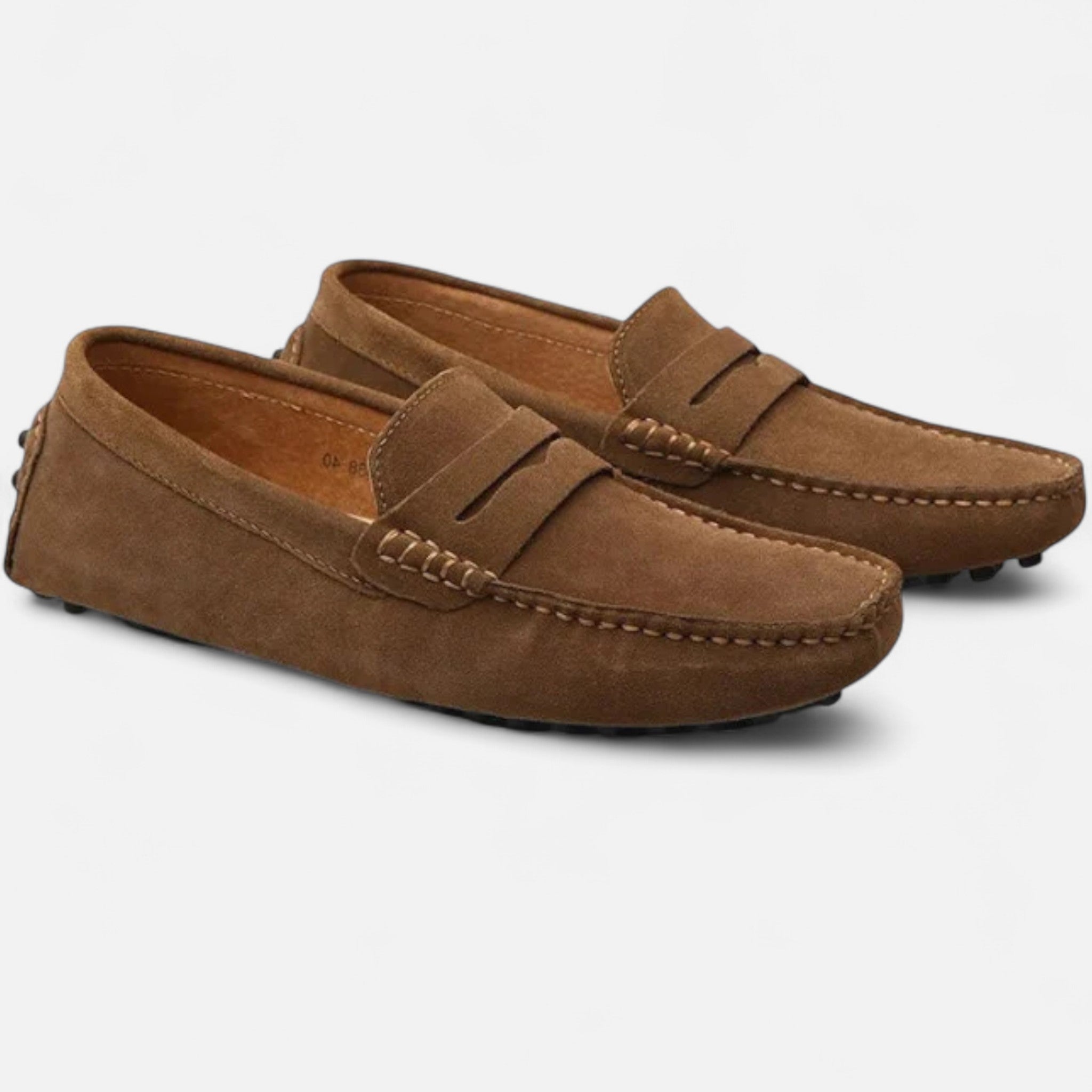 mens suede driver loafers | casual comfort slip-on shoes - detail view