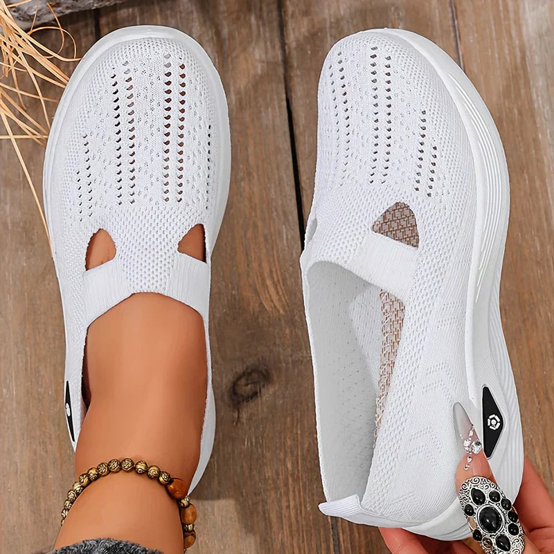 Women's green slip-on comfort shoes - lifestyle view