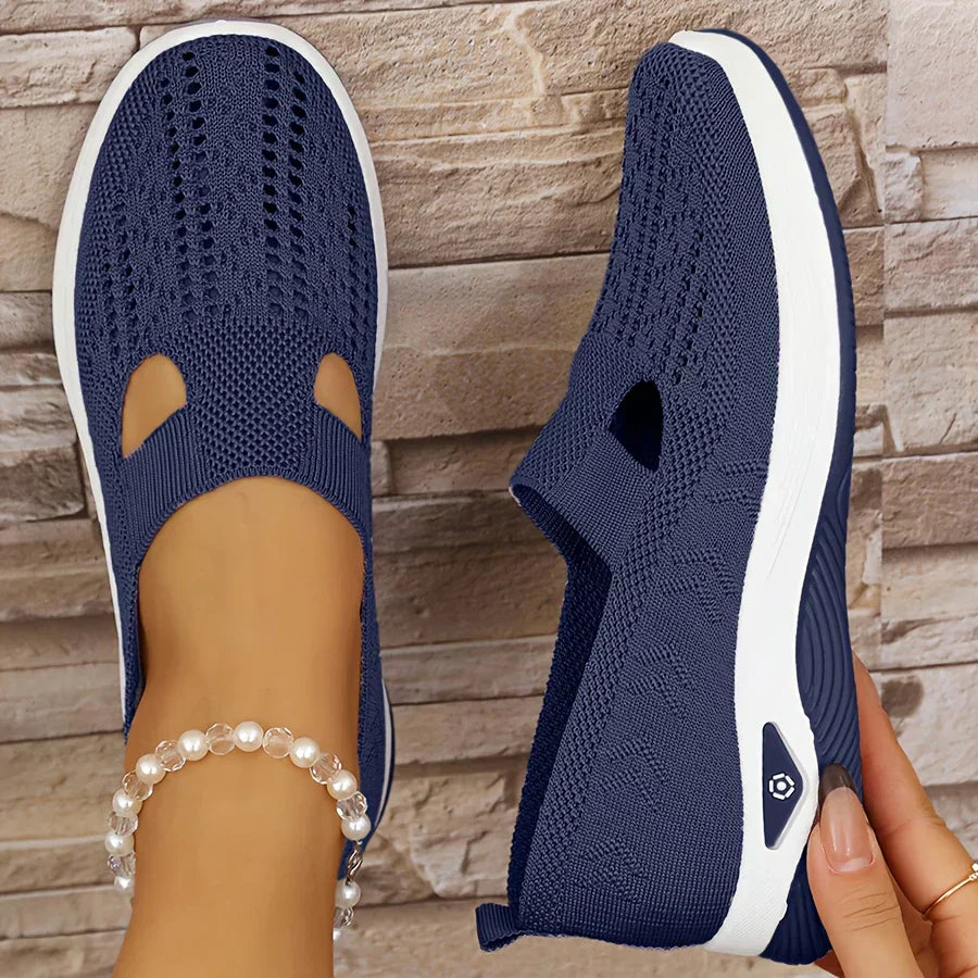 Women's green slip-on comfort shoes - close-up view