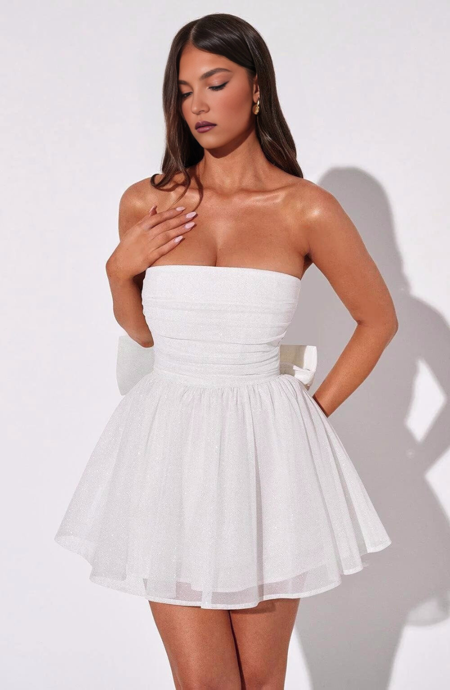 Women's Strapless Corset Mini Dress | Bow Back Voluminous Skirt