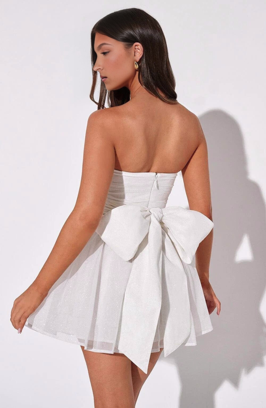 Women's Strapless Corset Mini Dress | Bow Back Voluminous Skirt