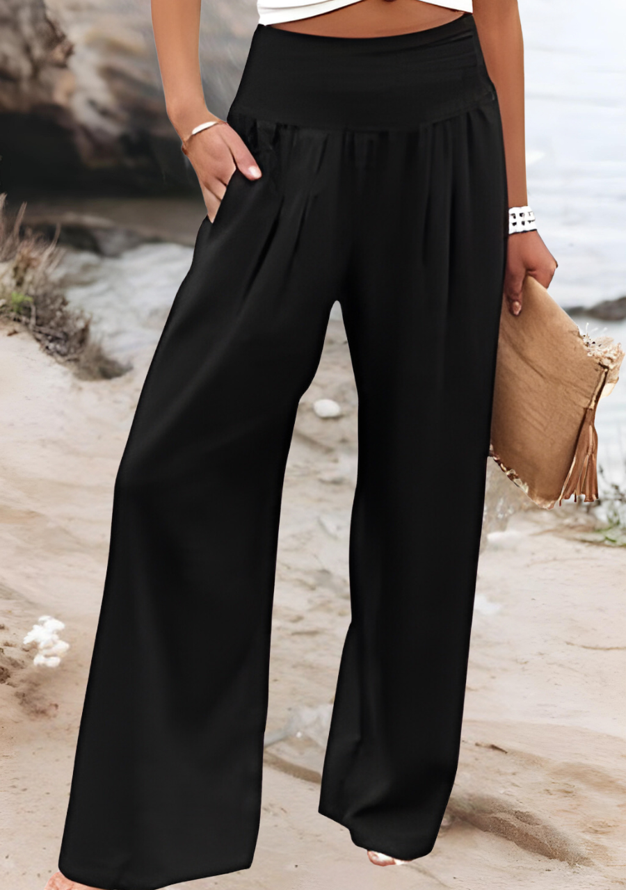 womens flowy wide leg beach pants | casual lightweight summer bottoms - side view
