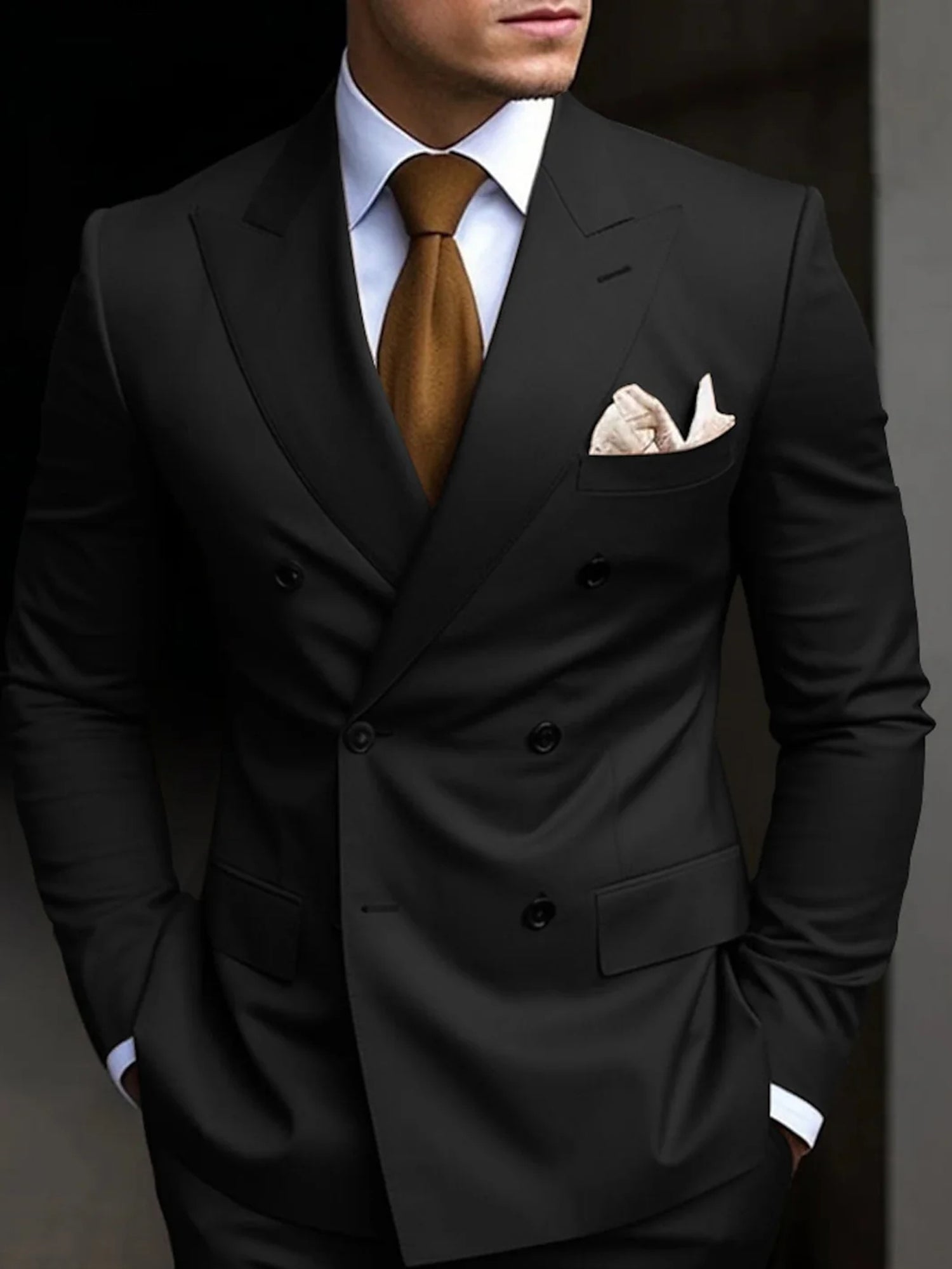 Men's double breasted suit - black color