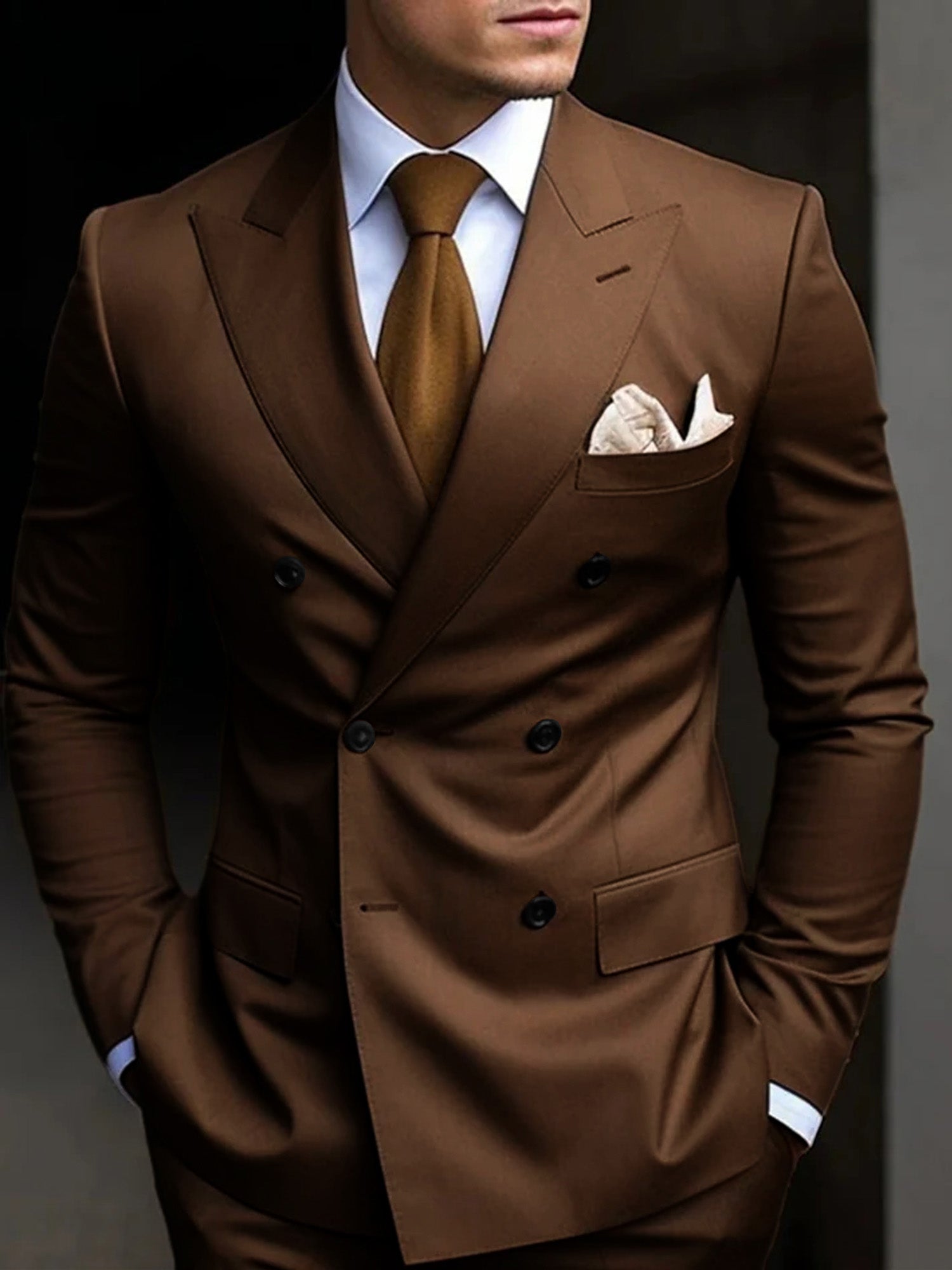 Men's double breasted suit - brown color