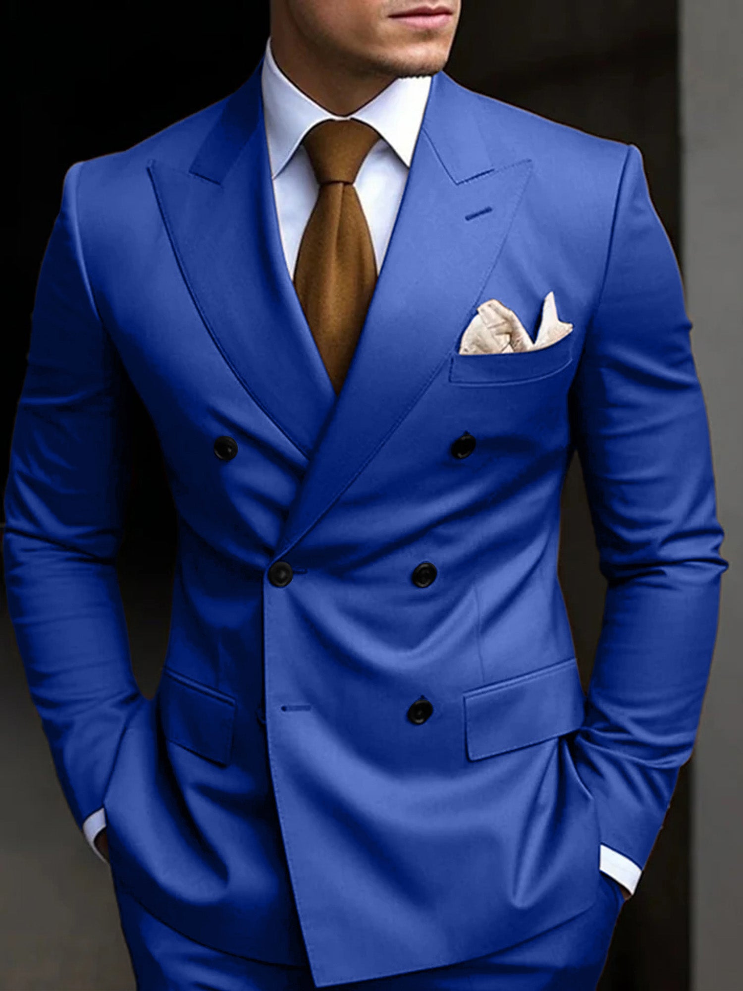 Men's double breasted suit - royal blue color