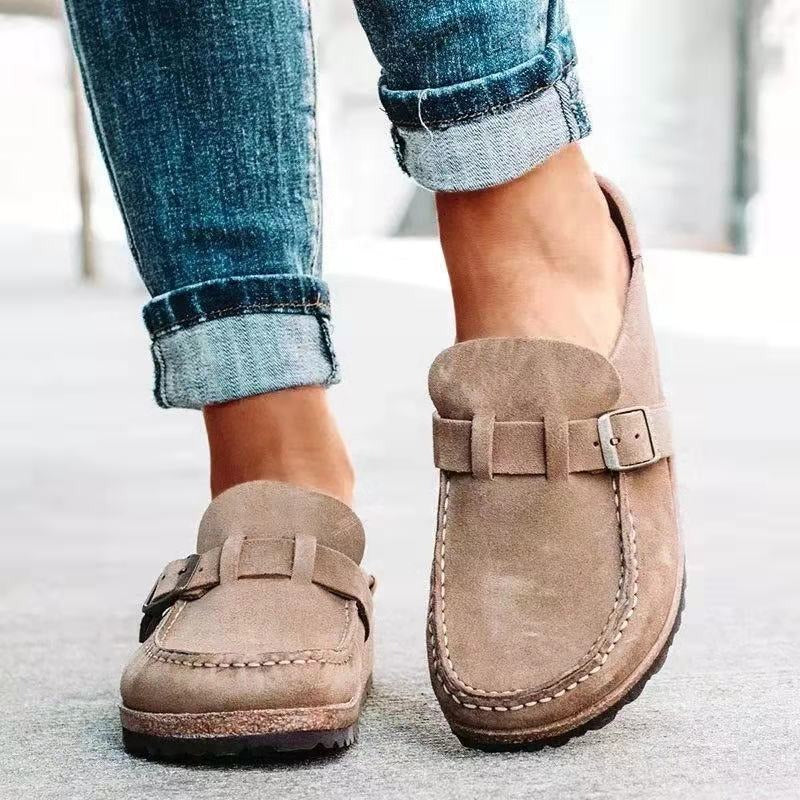 Women's Suede Closed Toe Buckle Slip-On Clog Mule Sandals