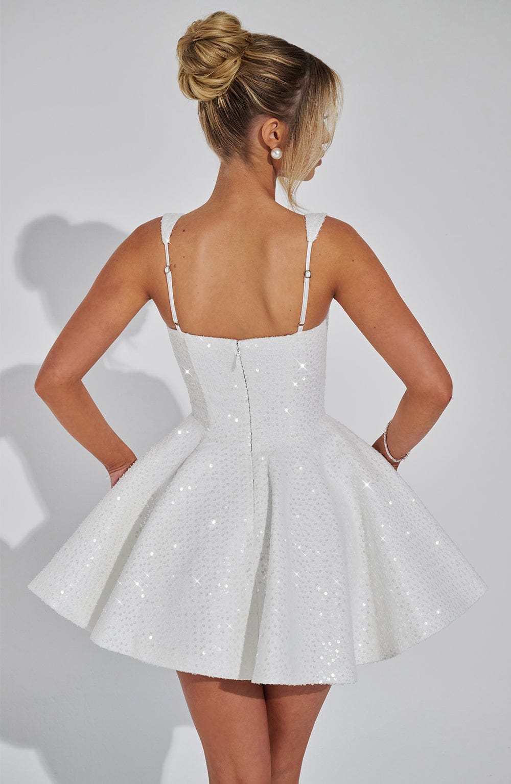 Women's Sequin Sweetheart Neck Wide Strap Bow Back Flared Mini Dress Party