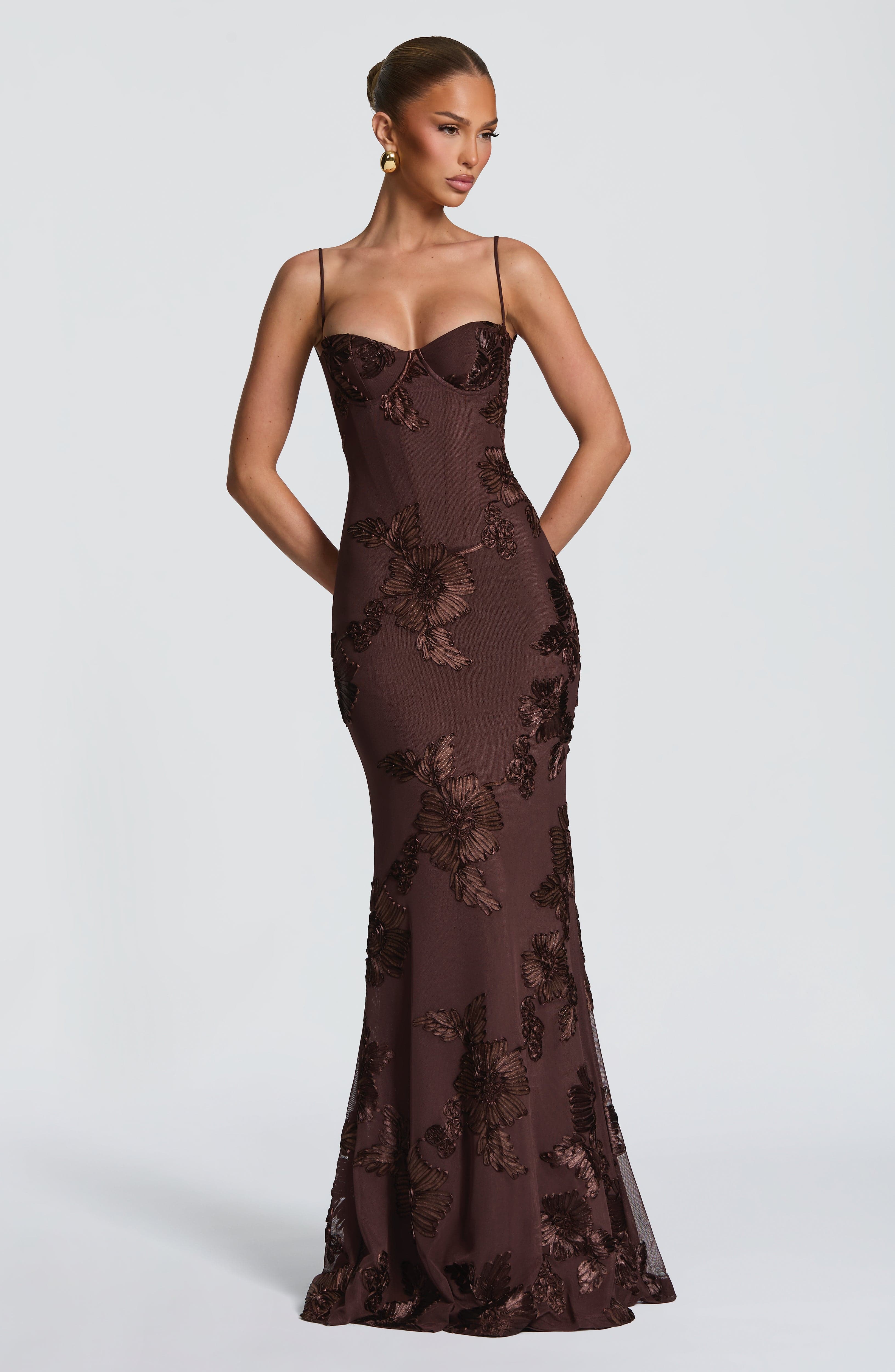 Women's Floral Sequin Spaghetti Strap Sweetheart Mermaid Maxi Gala Dress Prom