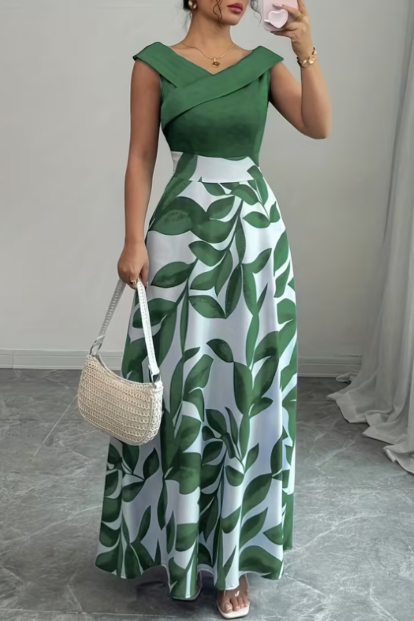Women's V-Neck Floral A-Line Maxi Dress with Pockets | Casual Summer