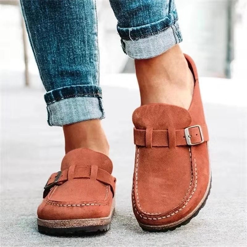 Women's Suede Closed Toe Buckle Slip-On Clog Mule Sandals