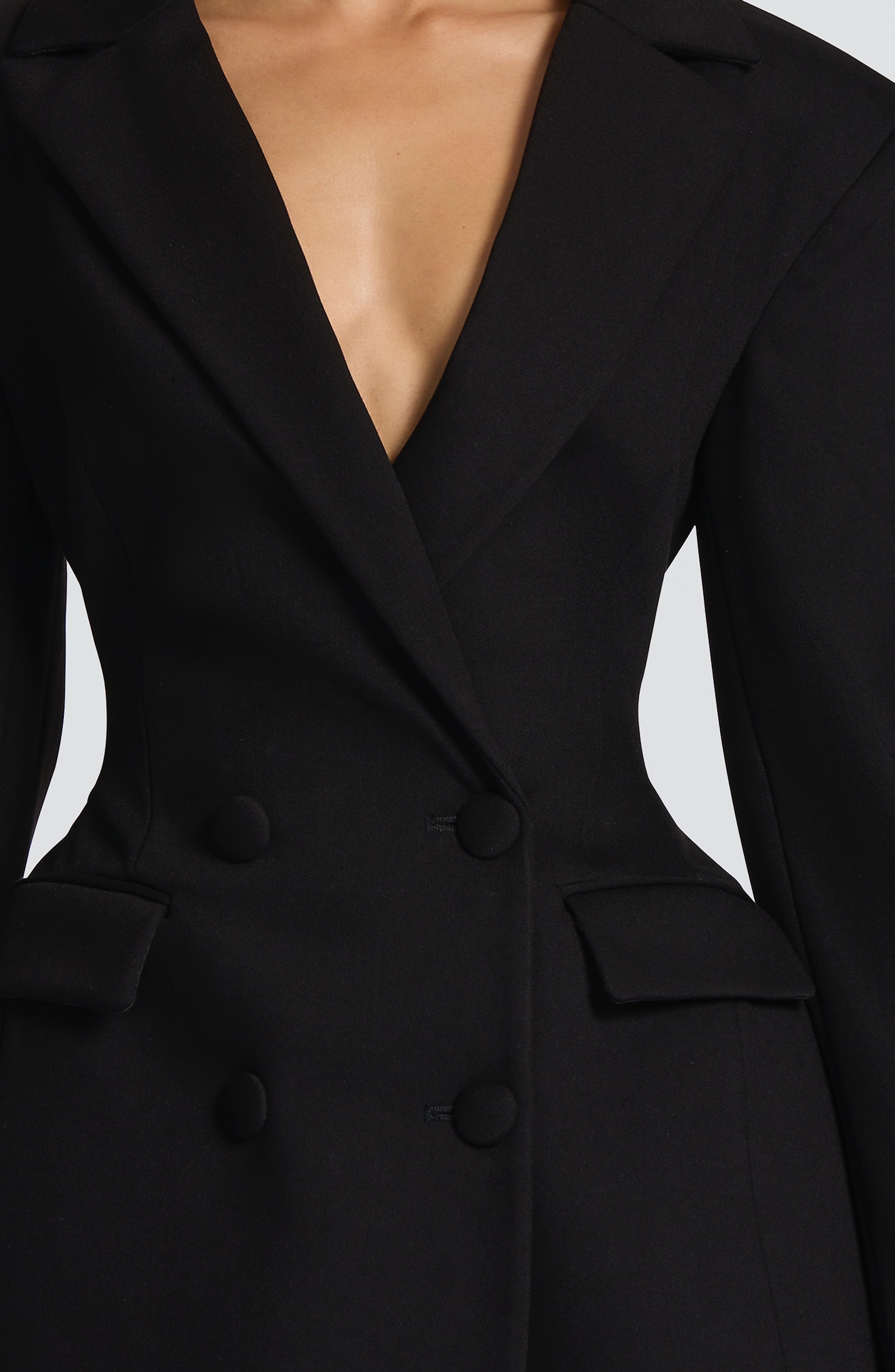 Women's Blazer Style Deep V-Neck Long Sleeve Tailored Mini Dress Office Chic