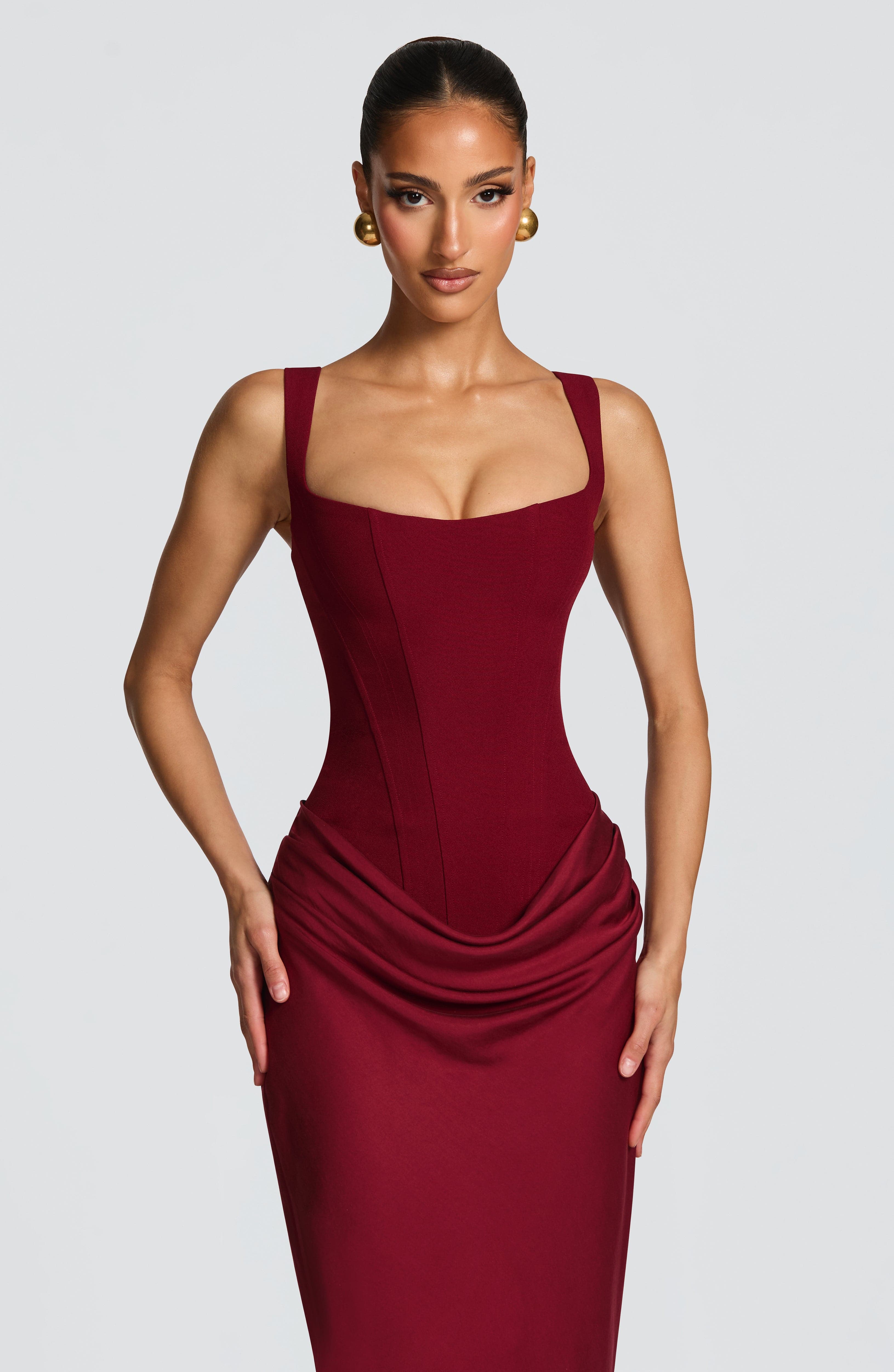 Women's Spaghetti Strap Scoop Neck Ruched Side Fitted Mermaid Maxi Evening Dress