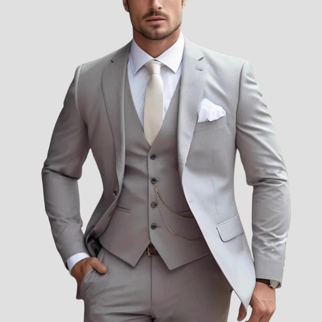 Men's three-piece slim fit suit back view