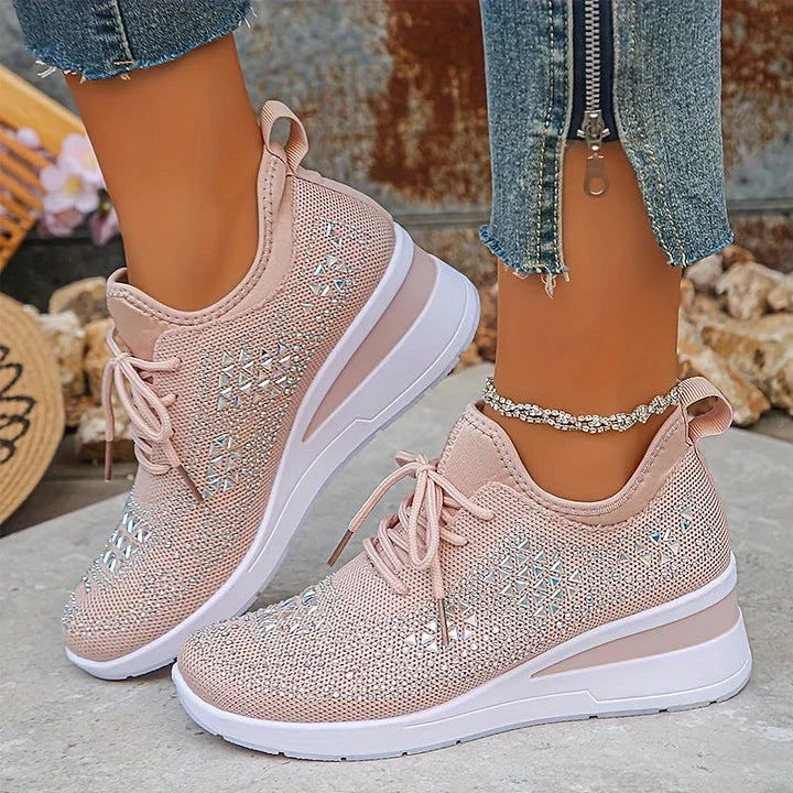 Women's Rhinestone Detail Mesh Trainers | Elegant Cushioned Sneakers