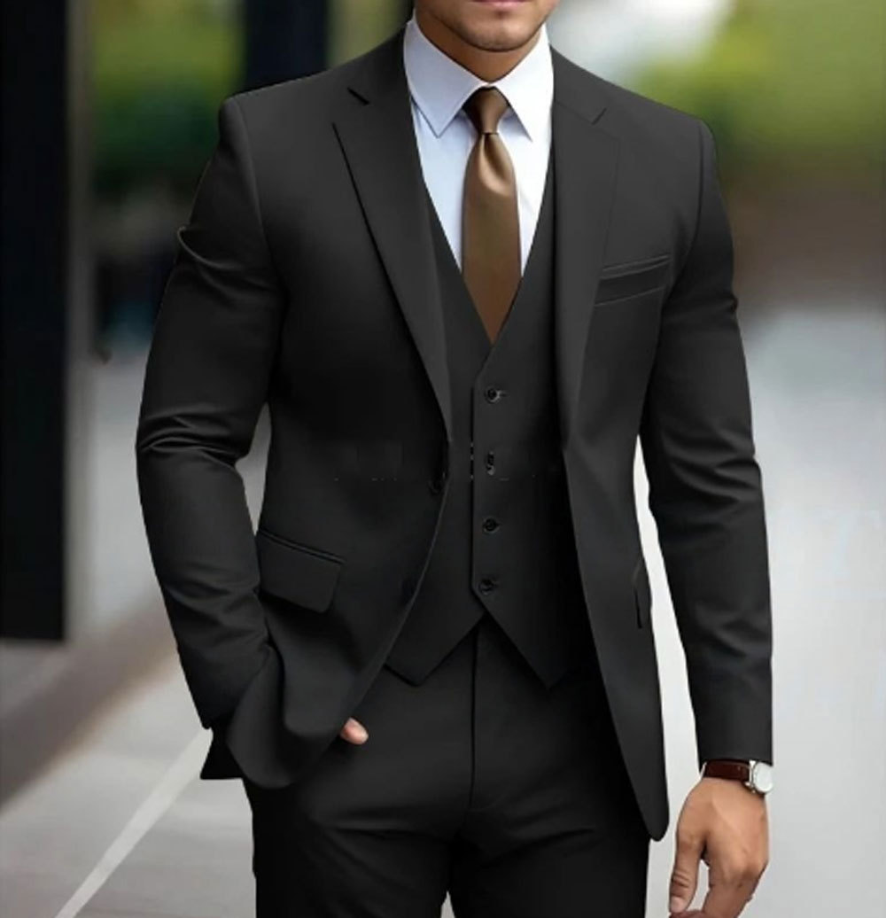 Men's three-piece slim fit suit color options