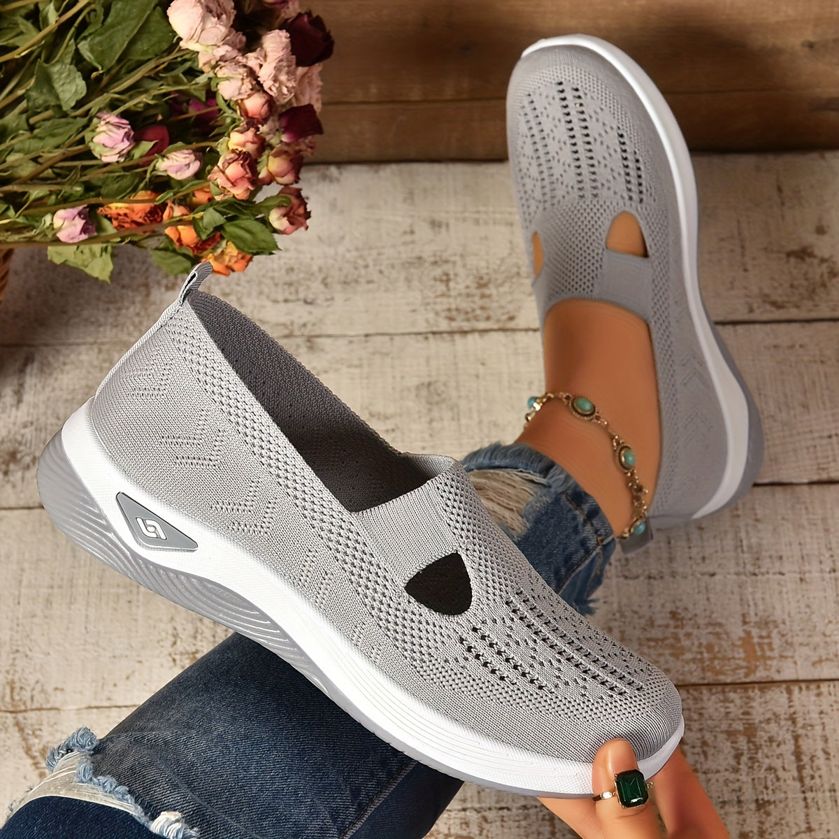 Women's Knit Mesh Slip-On Cutout Cushioned Sole Casual Sneakers