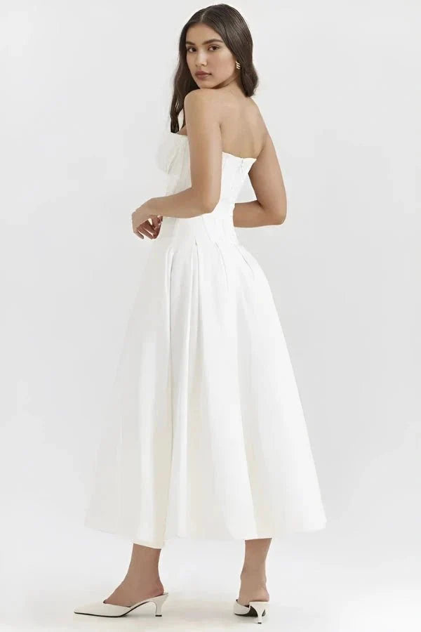 Women's Deep V-Neck Corset Bodice Full A-Line Midi Dress Cocktail Party Formal
