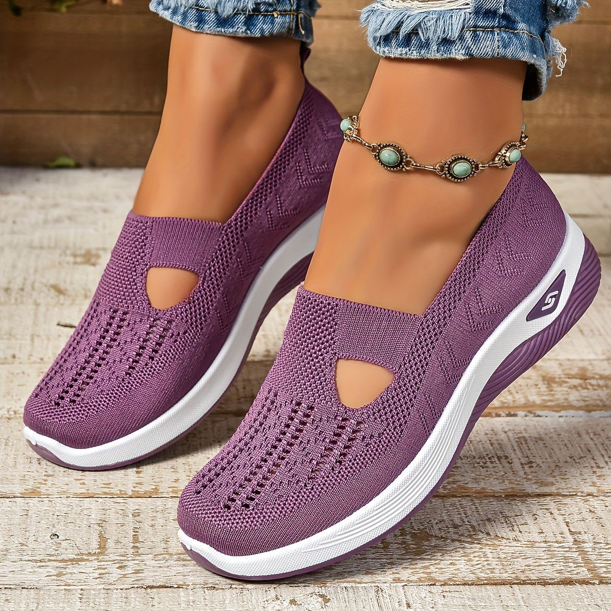 Women's green slip-on comfort shoes - sole view