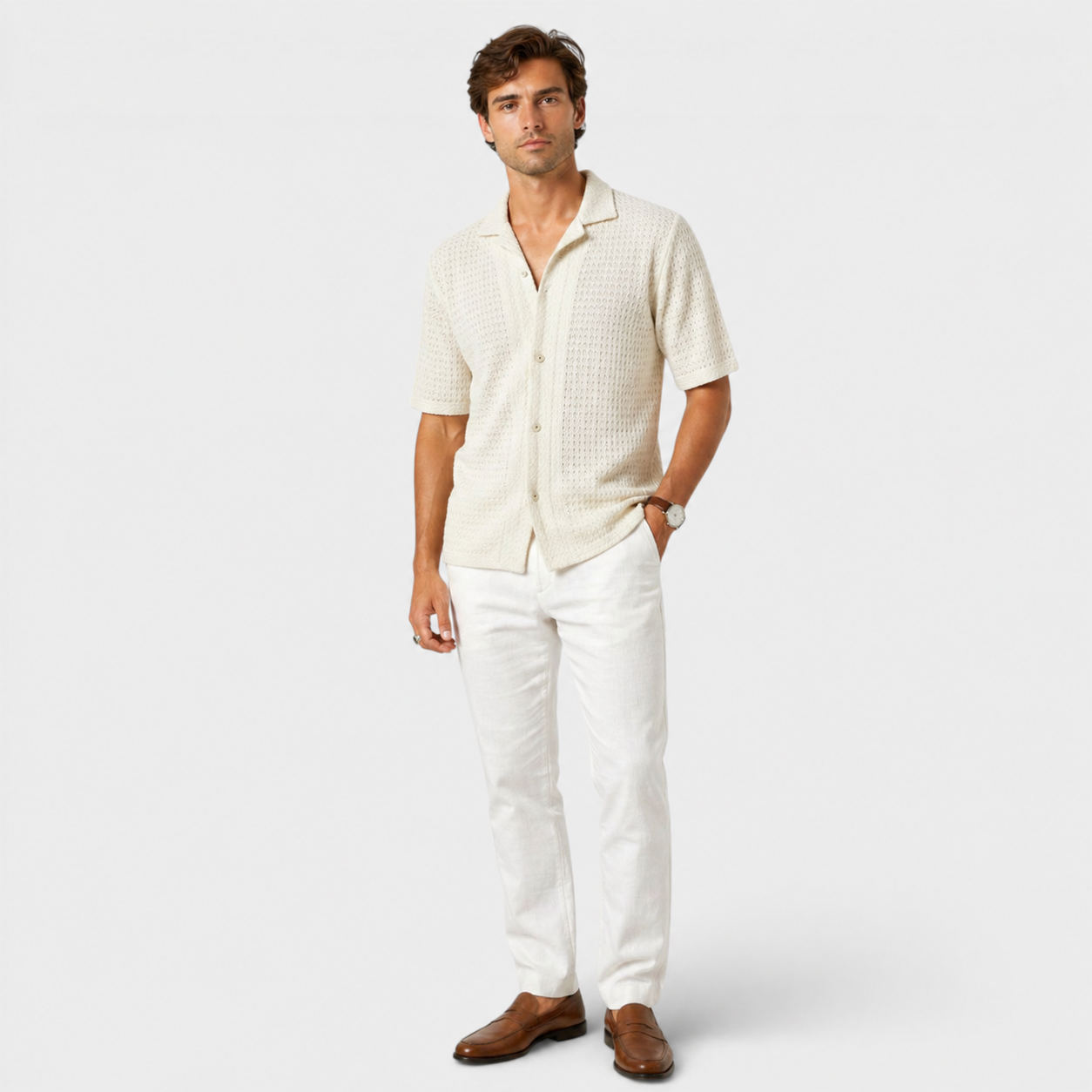 mens smart casual linen shirt | breathable summer button-up - full view