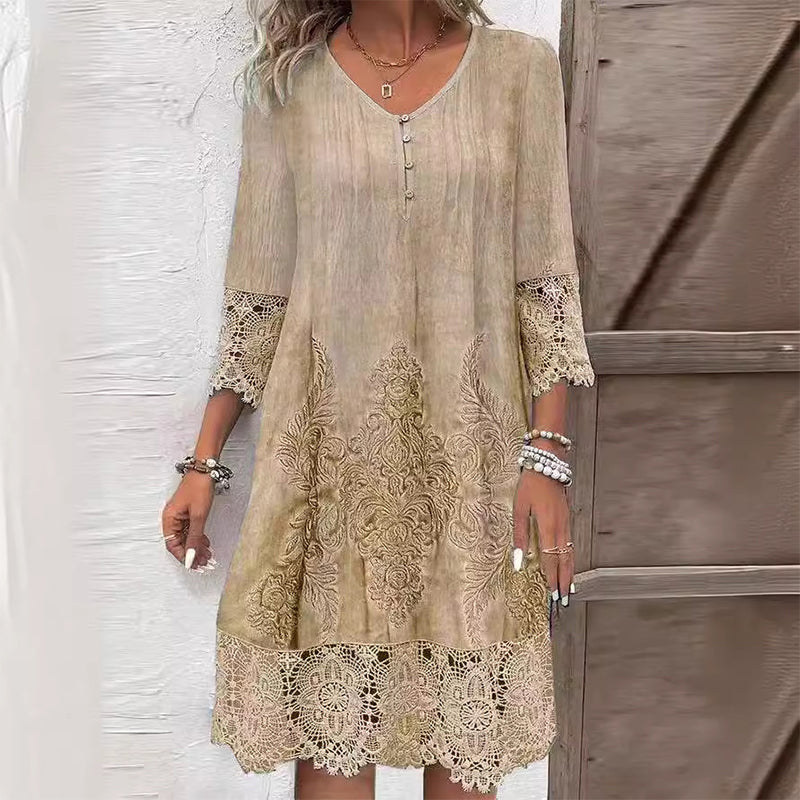 Women's Blue Floral Embroidered Midi Dress | Botanical Print Casual & Evening Dress