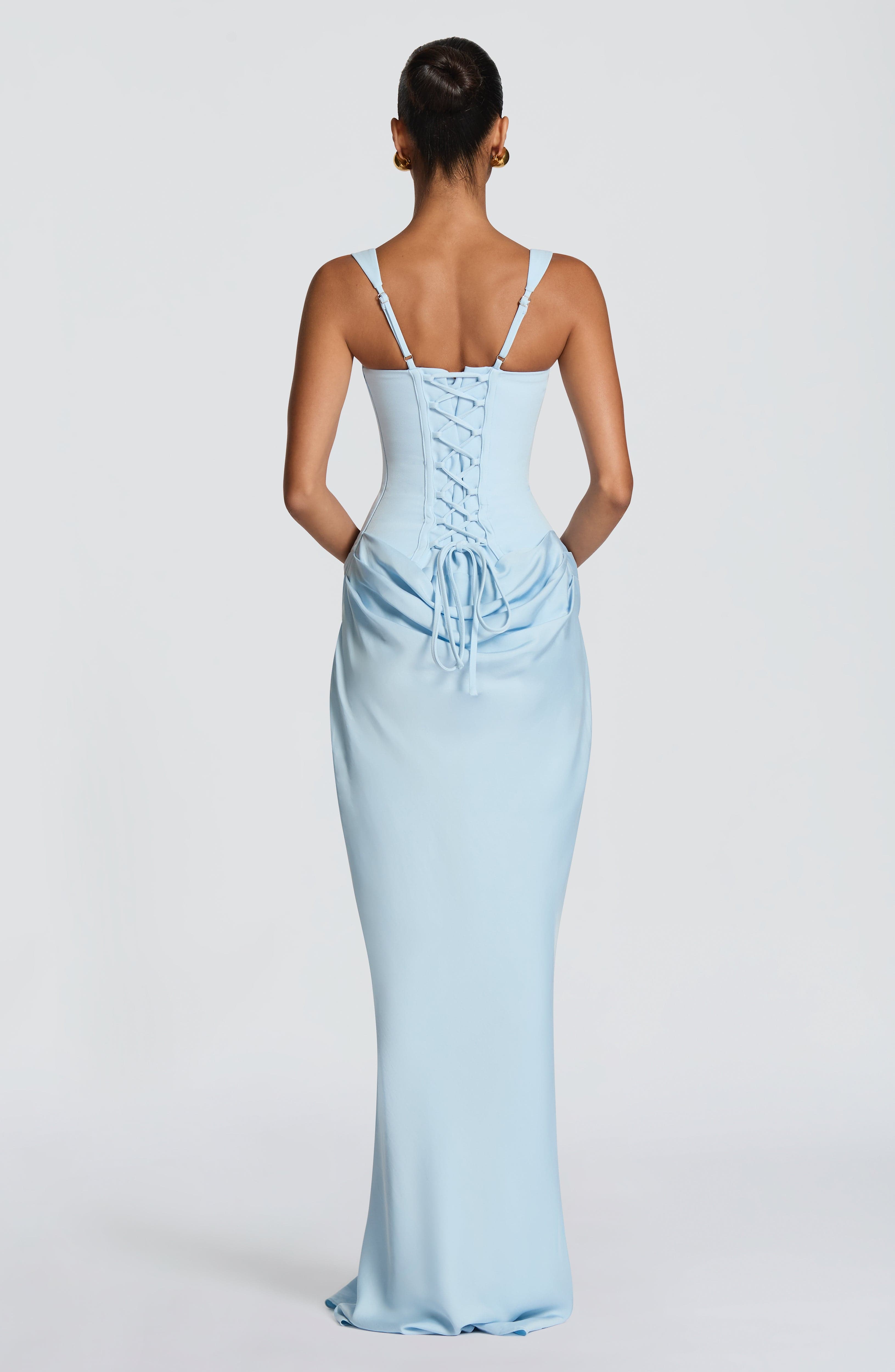 Women's Spaghetti Strap Scoop Neck Ruched Side Fitted Mermaid Maxi Evening Dress
