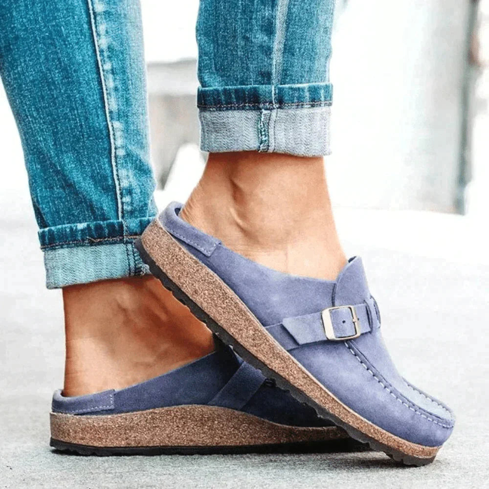 Women's Suede Closed Toe Buckle Slip-On Clog Mule Sandals