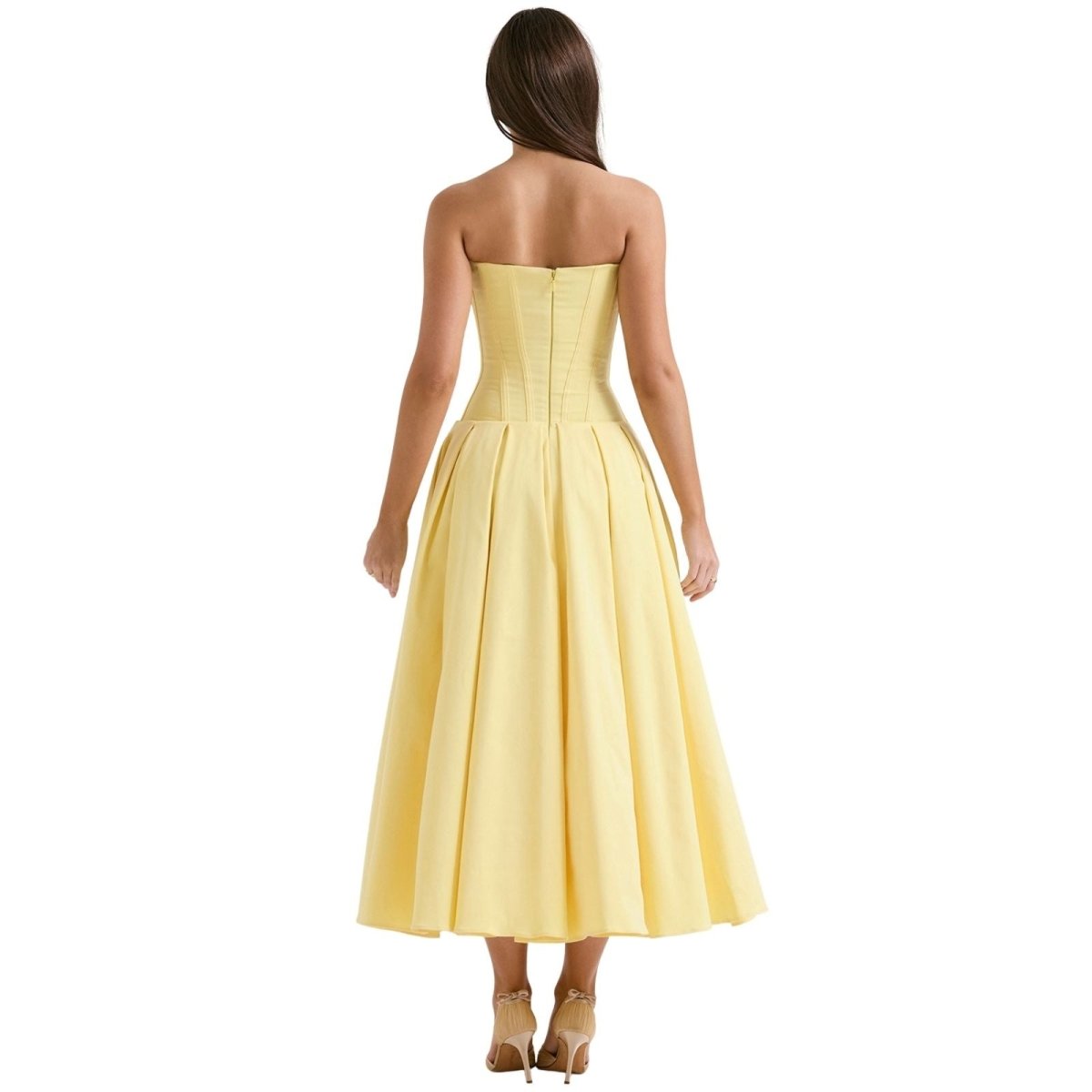 Women's Deep V-Neck Corset Bodice Full A-Line Midi Dress Cocktail Party Formal