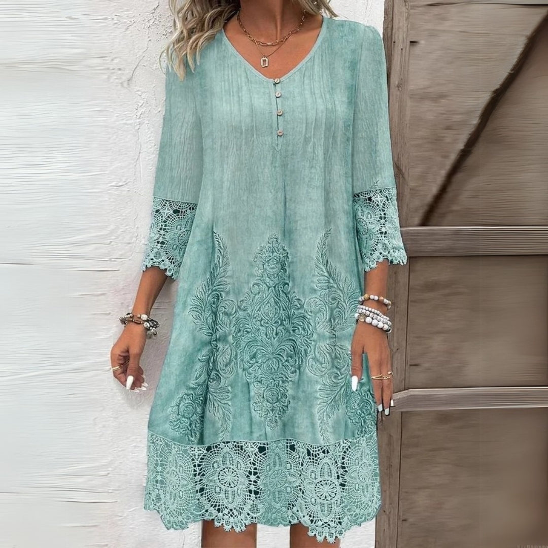 Women's Blue Floral Embroidered Midi Dress | Botanical Print Casual & Evening Dress