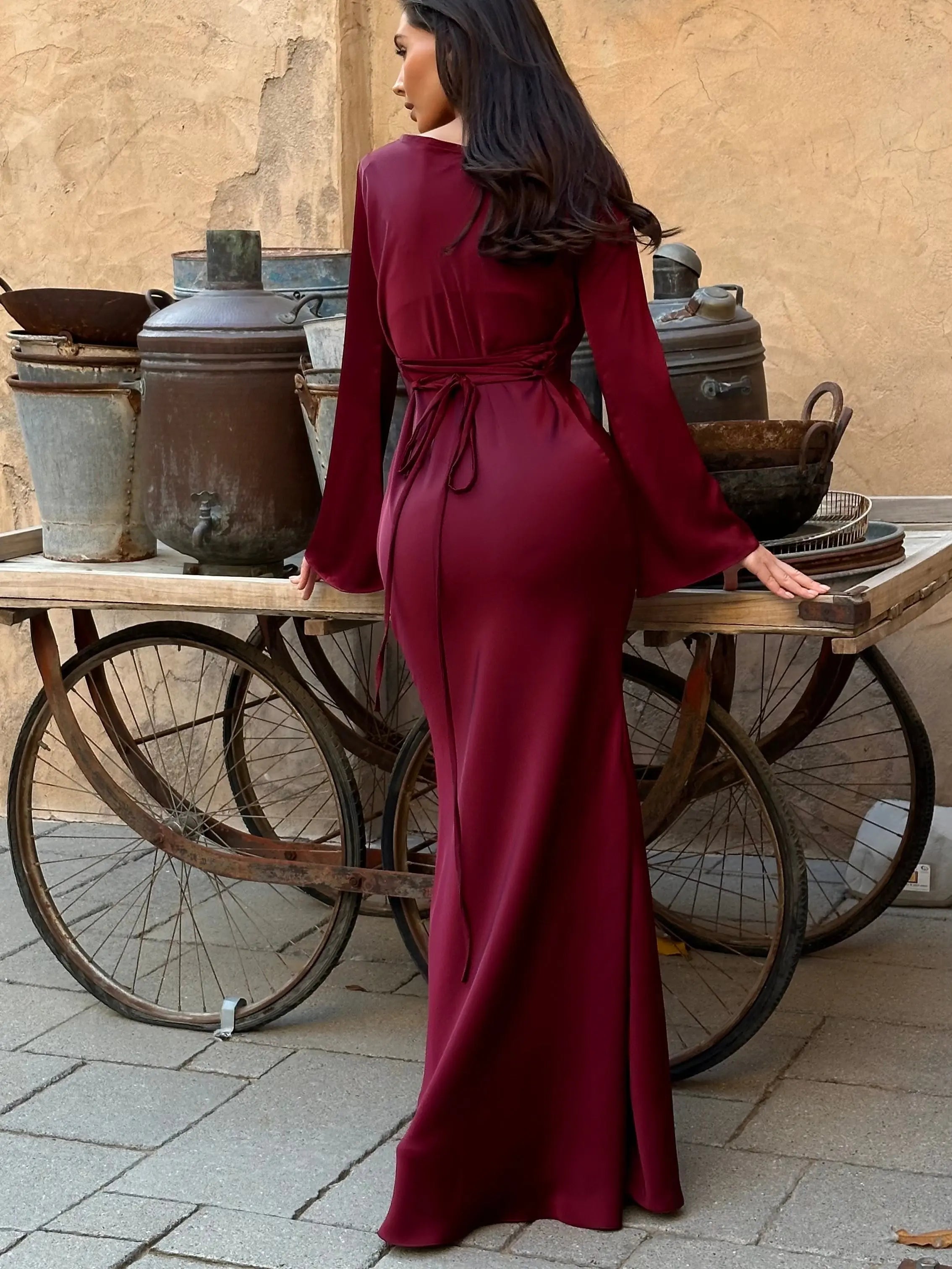 Women's Ivory Long Sleeve Maxi Dress | Casual Elegant Floor Length Everyday Dress