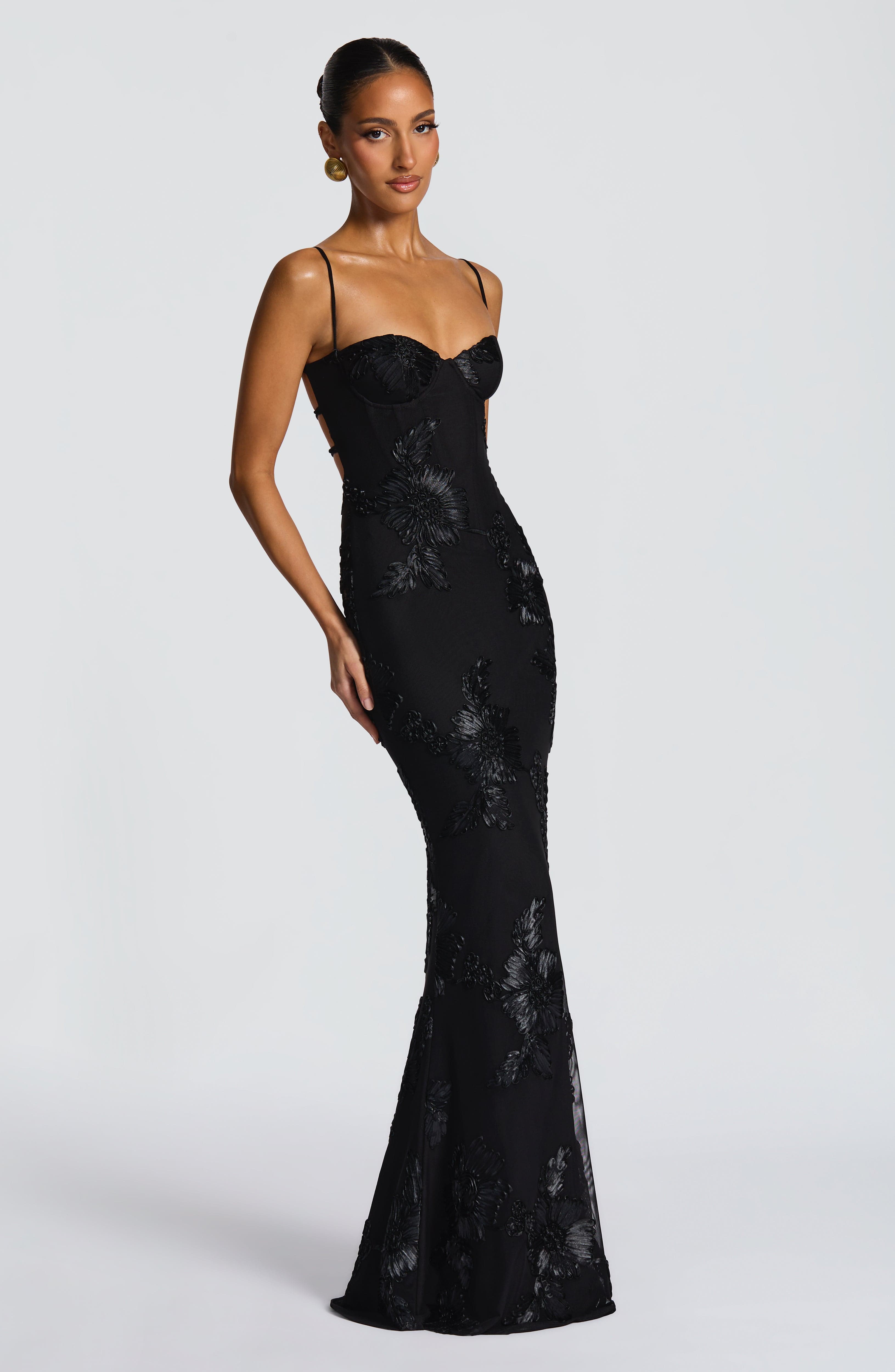 Women's Floral Sequin Spaghetti Strap Sweetheart Mermaid Maxi Gala Dress Prom