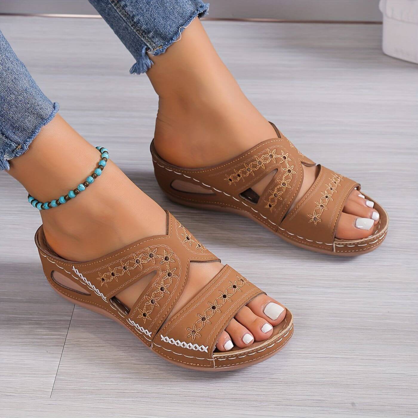 Women's Open Toe Cutout Slip-On Wedge Sandals Casual Comfort