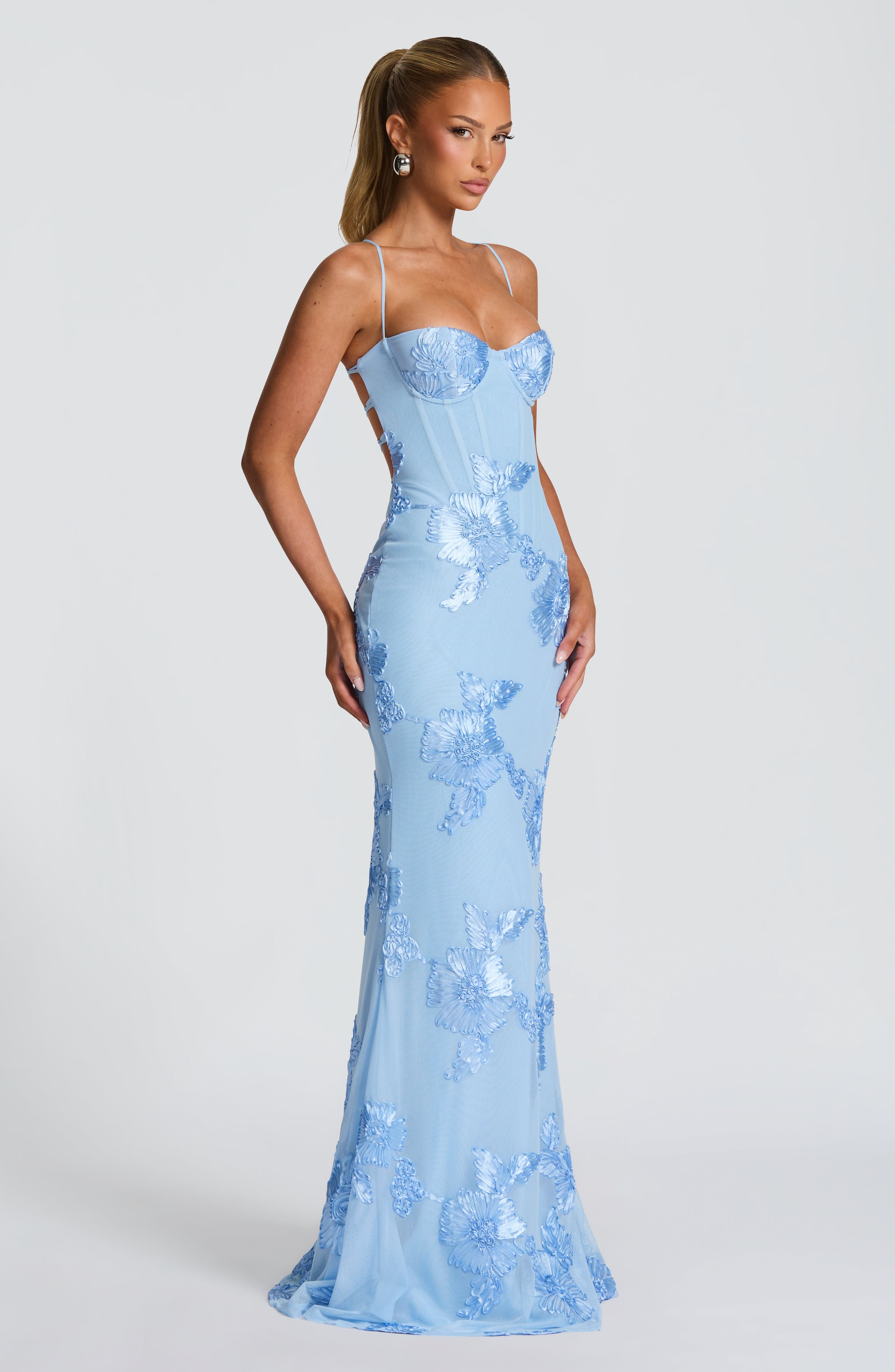 Women's satin maxi dress - close-up view
