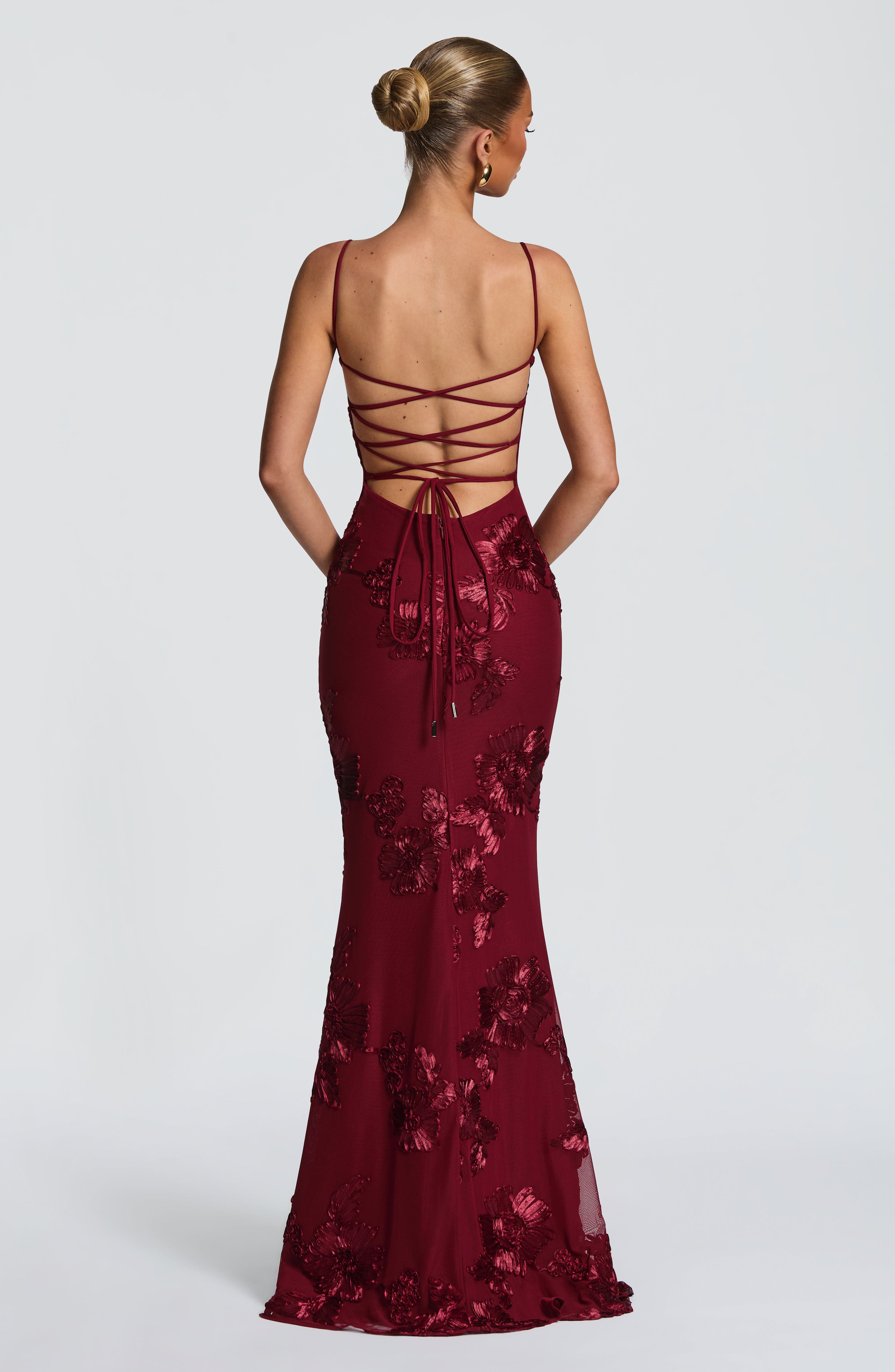 Women's satin maxi dress - side view
