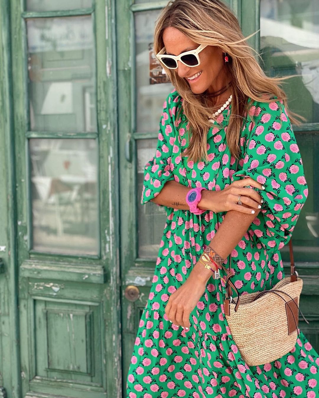 Women's Floral Print V-Neck Bishop Sleeve Flowy Maxi Dress Boho Summer