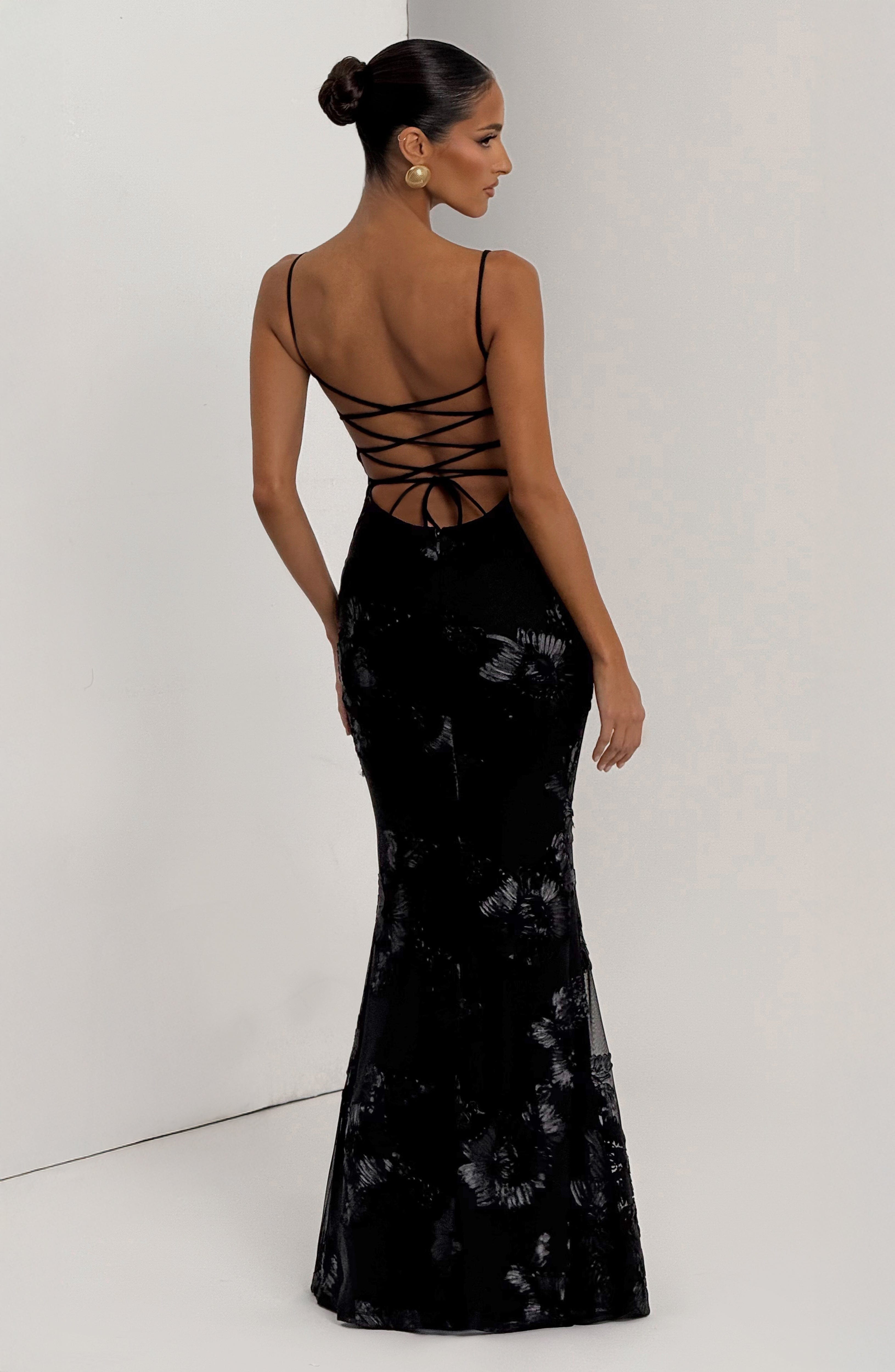 Women's Floral Sequin Spaghetti Strap Sweetheart Mermaid Maxi Gala Dress Prom