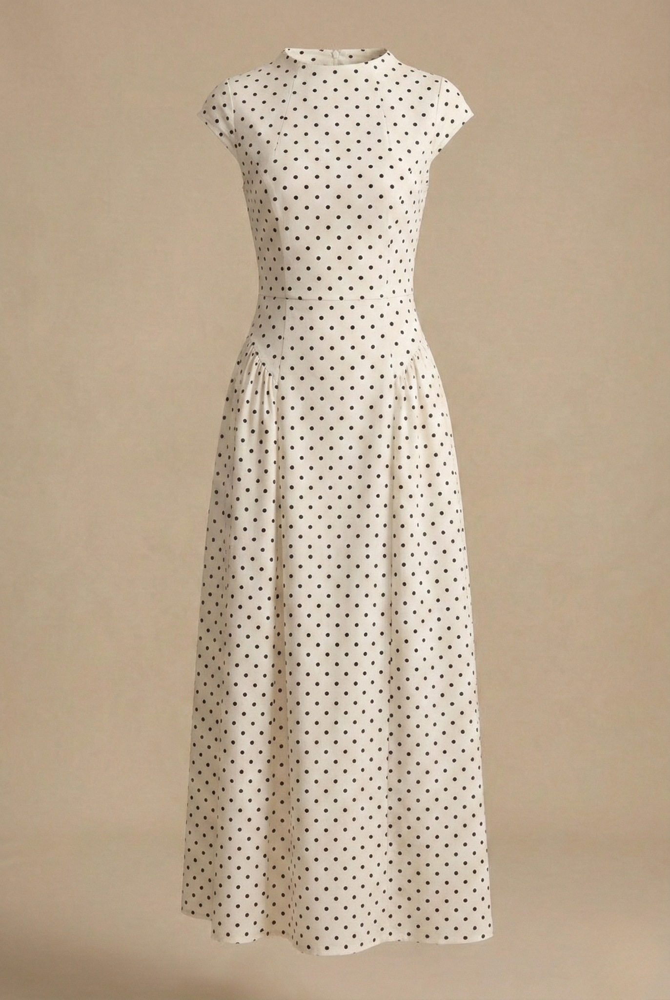 Women's White Polka Dot Maxi Dress | Round Neck A-Line Casual Summer Dress