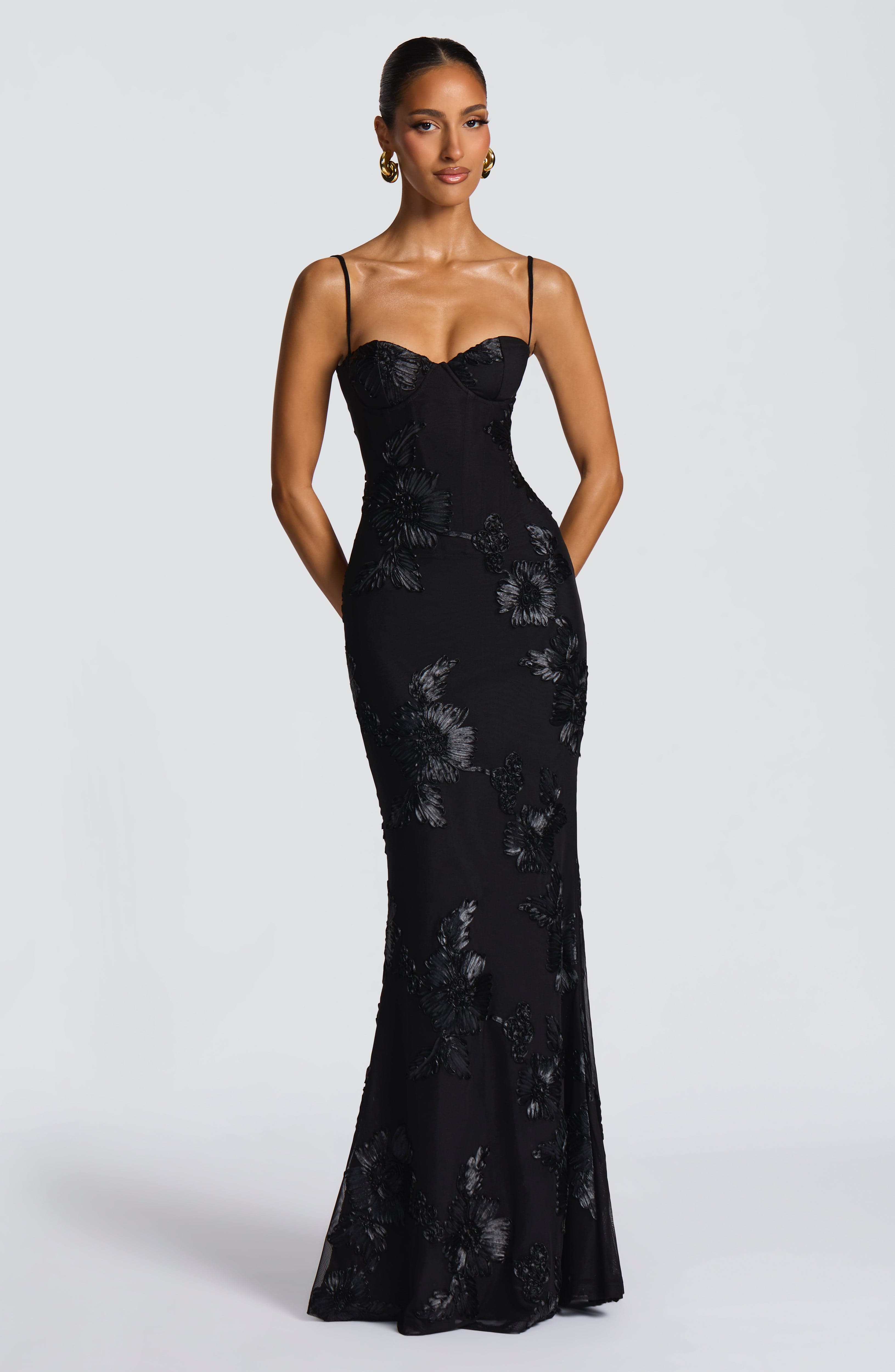Women's Floral Sequin Spaghetti Strap Sweetheart Mermaid Maxi Gala Dress Prom