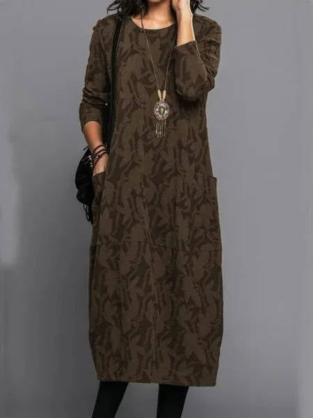 Women's Green Long Sleeve Midi Dress with Pockets | Casual Everyday Dress