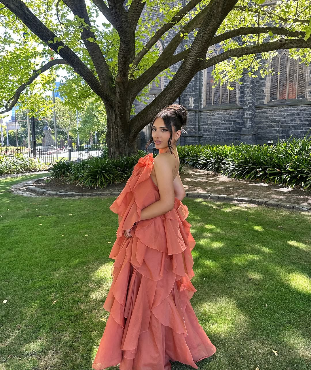 Women's Orange Sleeveless Layers Ruffles Maxi Prom Dress