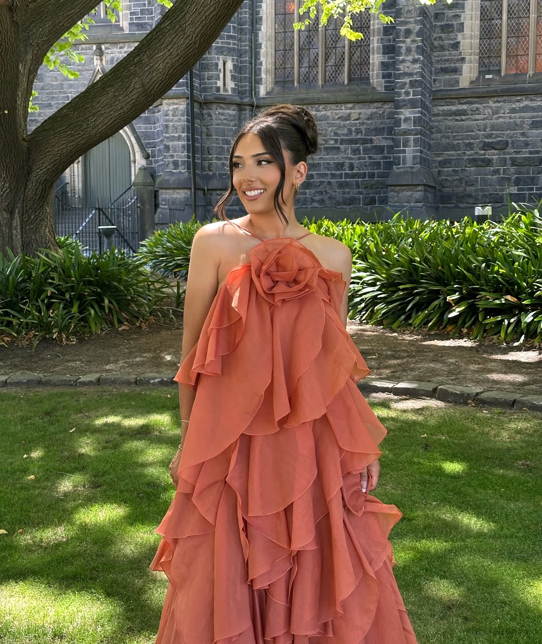 Women's Orange Sleeveless Layers Ruffles Maxi Prom Dress
