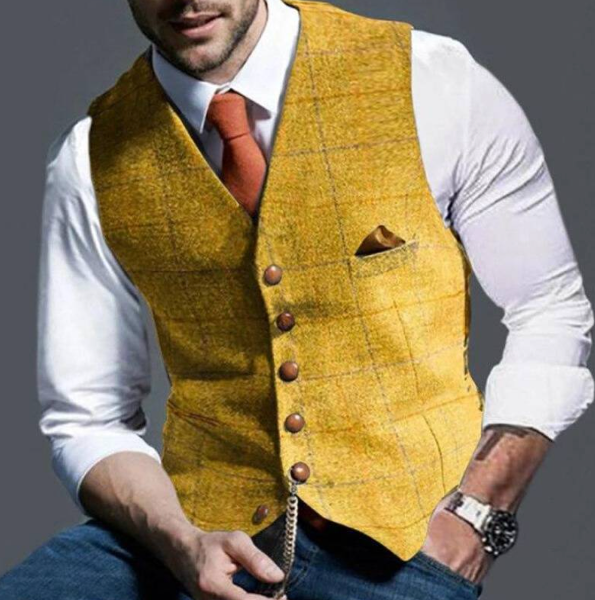 Men's elegant suit vest, button detail