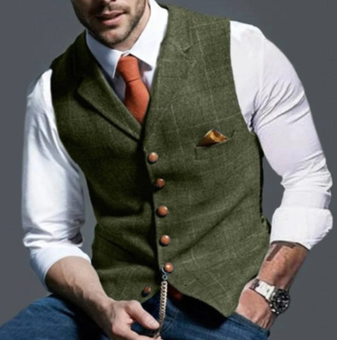 Men's elegant suit vest, lapel detail