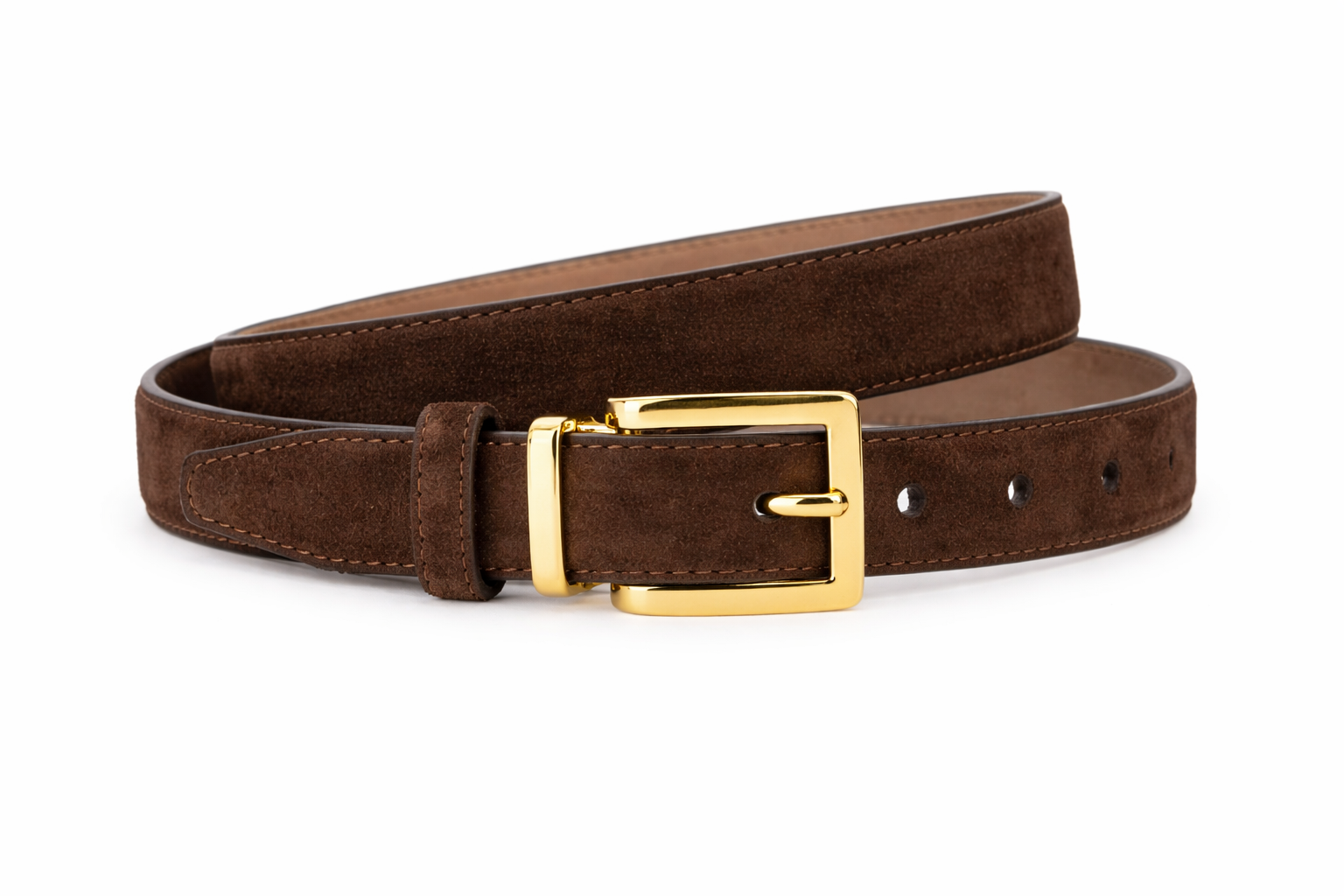 Brown Suede Belt with Square Gold Buckle
